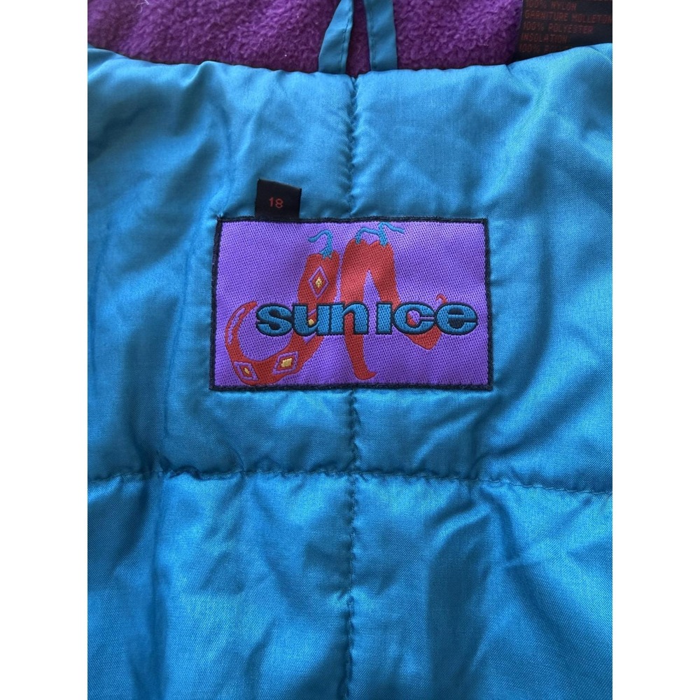 VTG Sunice 80s Jacket Women's Teal Purple‎ Multicolor Block Aztec Trim Retro